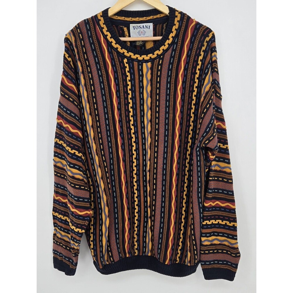 VTG Coogi-Style 3D Texture Colorful 100% Cotton Sweater‎ 80s 90s Retro Mens L-XL